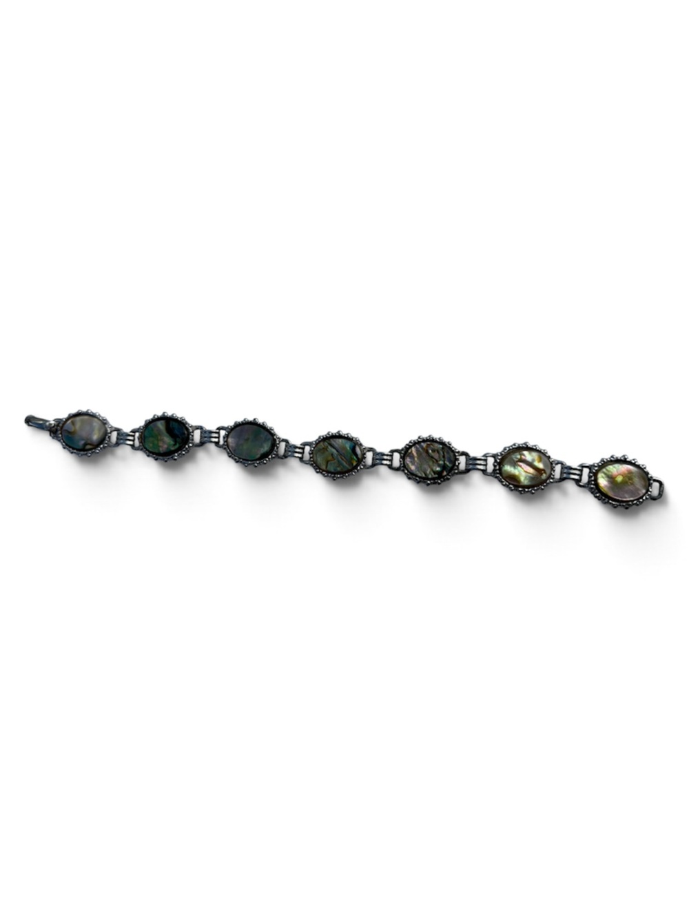Vintage Mexican Silver Abalone Link Bracelet with Oval Inlay Cabochon Boho